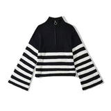 Women Sweater Knit Wear Zipper Striped Sweater Autumn and Winter Turtleneck Knitted Cardigan