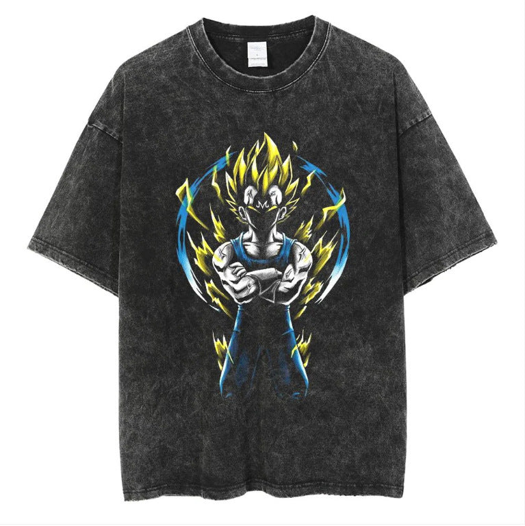 Anime cartoon dragon ball vintage wash print short sleeve t-shirt