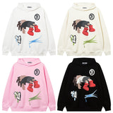 Men Hoodie Cartoon Printed Hoodie Men's Retro Loose Couple Coat