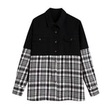 Women Jacket Autumn and Winter Check Contrast Color Loose Single-Breasted Mid-Length Coat