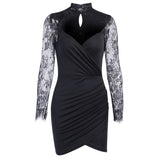 Women Dresses Sexy V-neck Slim Fit Hip Skirt Sexy Lace Long Sleeve Dress (Csm202403)