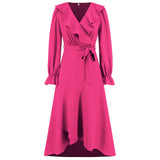 Women Date Dress Winter V-neck Dress Mid-Length Dress