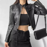 Women Leather Jacket Retro Short Slim-Fitting Biker Jacket Autumn Leather Coat Suede Jacket