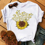 Maycaur Women's T-shirt Casual Kawaii Sunflower Butterfly