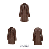 Red Leather Jacket Spring and Autumn Long Sleeve Leather Wind Coat Coat Female Lapel Single Breasted