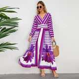 Women Date Dress V-neck Striped Print Dress