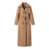 Women Coats Spring Long Woolen Coat Double Breasted Tie-Front Top