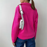 Ladies Leisure Knitwear Polo Collar Sweater Zipper and Lapel Knitwear