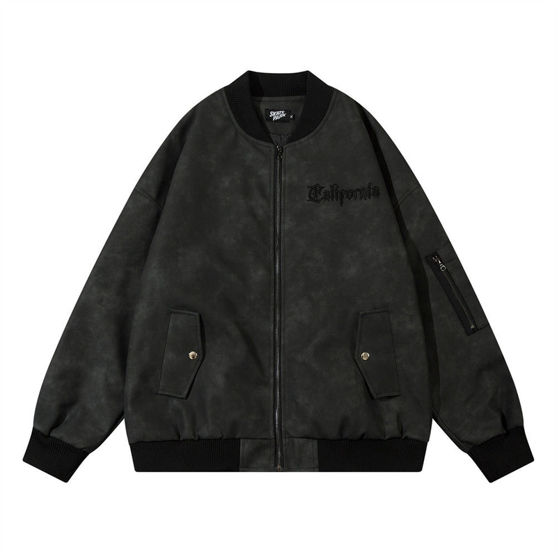Men Jacket Coat Letter Embroidered Leather Jacket Men's Autumn and Winter Clothing Loose Casual