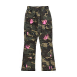 Men Sweatpants Paint Splash Slightly Flared Camouflage Workwear Trousers Multi-Pocket Wide-Leg Pants