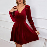 Women Dress Autumn and Winter V-neck Sexy Velvet Dress Banquet Dress