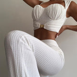 Women T-shirt Fall/Winter Sexy Slim Hip Wide Leg Pants Casual Suit
