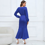 Women Date Dress V-neck Fishtail Skirt Elegant High Waist Evening Long Dress