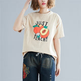 sunfiz HJN Just Peachy Funny Letter T-Shirt Hipster Girl