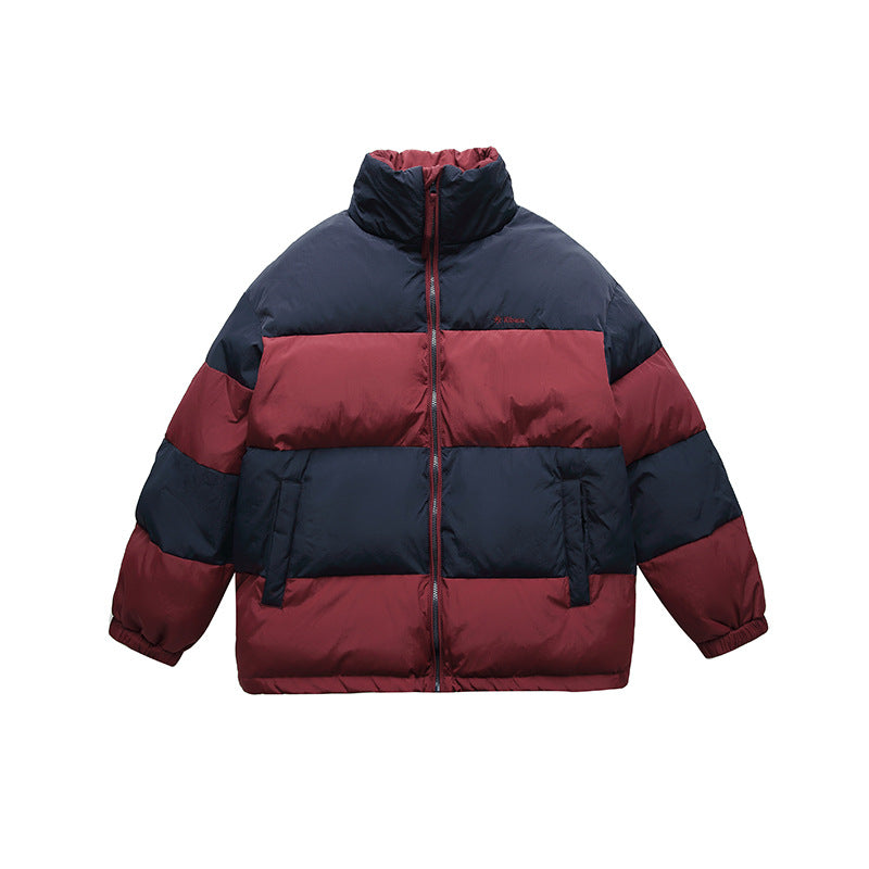 Unisex Winter Cotton Coat Stripes Stand-up Collar Cotton-Padded Clothes Vintage Labeling Warm-Keeping Cotton Clothing