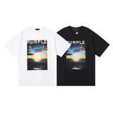 Purple Brand T Shirts Spring/Summer Sea Sunrise Printed Men's and Women's Loose Casual Short-Sleeved T-shirt