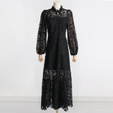 Women Dresses Spring Dress Stand-Collar Hollow-out Dress (Qymy0409)