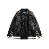 Unisex Jacket Fall Plaid Stitching Leather Coat