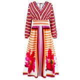 Women Date Dress V-neck Striped Print Dress