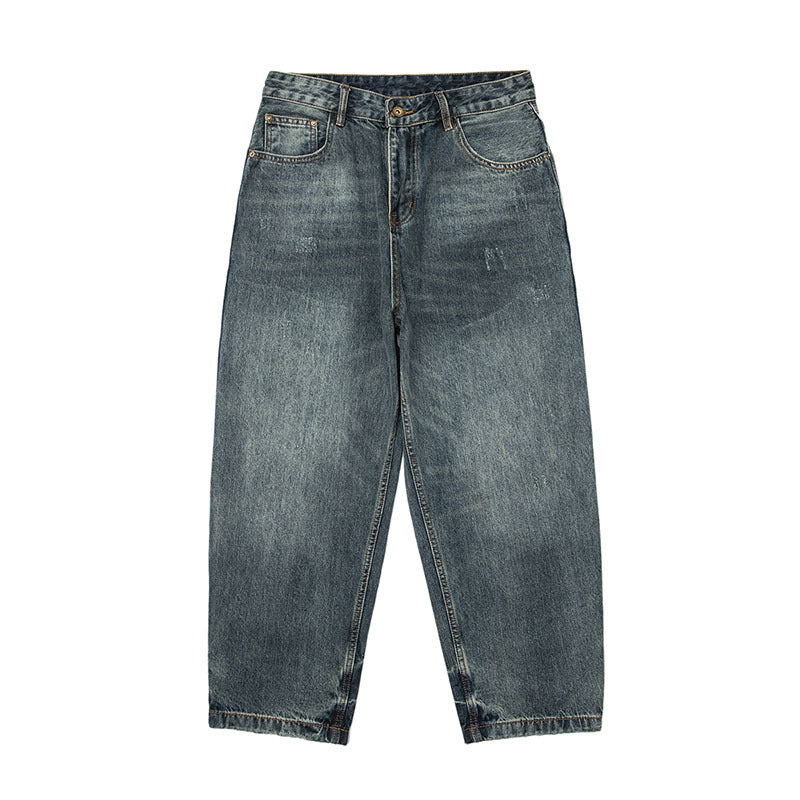 Men Jeans Vintage Amekaji Pleated Washed Jeans