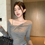 Women Tops Autumn and Winter Leisure Style Long Sleeve Sexy Dew Slim Top