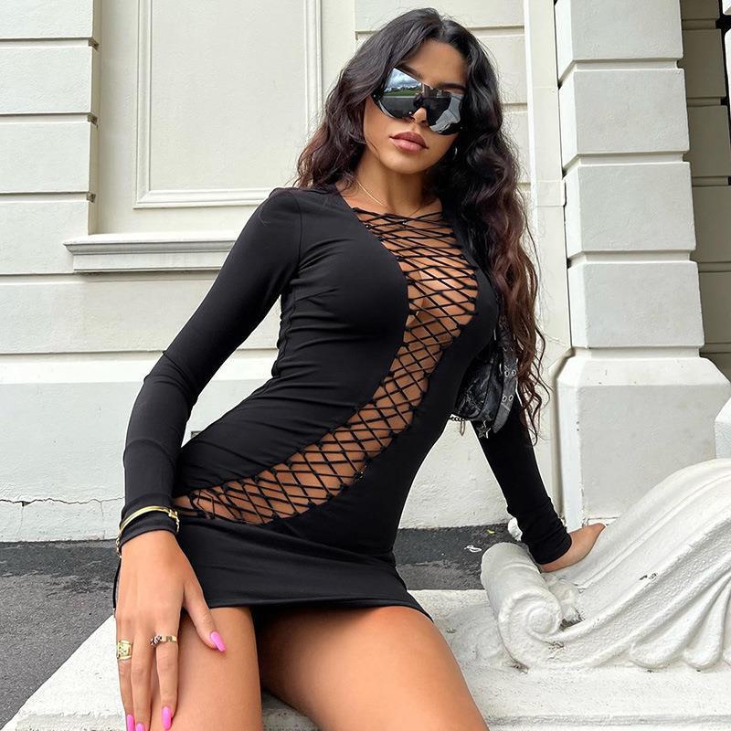 Women Dresses Short Skirt Sexy Sheath Hollow Dress (Bla0420)