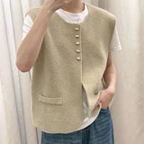 Women Knitted Cardigan Vest Vest Cardigan Coat Knitted Sweater Women's round Neck Loose