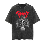 Cotton washed summer retro printed shoulder T-shirt men's and women's short sleeves