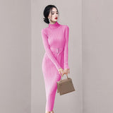 Women Maxi Dress Autumn and Winter Sweater Hip Knitwear Dress