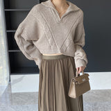 Women Winter Knitted Sweater Zipper and Lapel Autumn Sweater Coat Sweater 8t8263