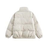 Unisex Winter Cotton Coat Solid Color Embroidered Logo Stand-up Collar Cotton-Padded Clothes Vintage Loose Cotton Coat