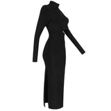 Women's Evening Dress Long Sleeve Turtleneck off-the-Shoulder Long Dress Bandage One-Piece Dress