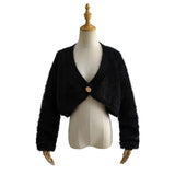Women Sweater Knitwear Loose Sexy Long Sleeve Knitwear Casual Autumn Sweater Short Furry Coat