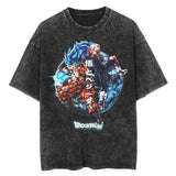 2024Men Tshirt Washed Black Vintage Japanese Anime Dragon