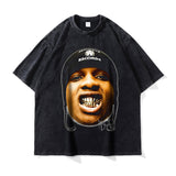 Asap Rocky T Shirts Washed Vintage Hip Hop Short Sleeve Print