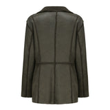 Red Leather Jacket Lapel with Velvet Leather Suede Coat for Women