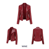 Red Leather Jacket Beaded Leather Women's Long Sleeve Lapel Motorcycle Clothing