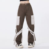 Men Sweatpants Punk Hip Hop Stitching Contrast Color Wide-Leg Workwear Trousers