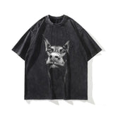 Domineering Doberman Pinscher Print T-shirt Oversized Vintage