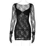Women Dresses Sexy Sexy Long Sleeve Narrow Lace Dress