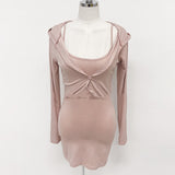 Women Dresses U-Neck Sling Hip Skirt Cardigan Long Sleeve Hooded Jacket