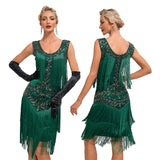 Flappers 1920S Dress Vintage Gatsby Ball Gown Dance Dress round Neck Sequins