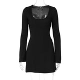 Women Dresses Winter Slim Back Strap U Neck Sexy Dress