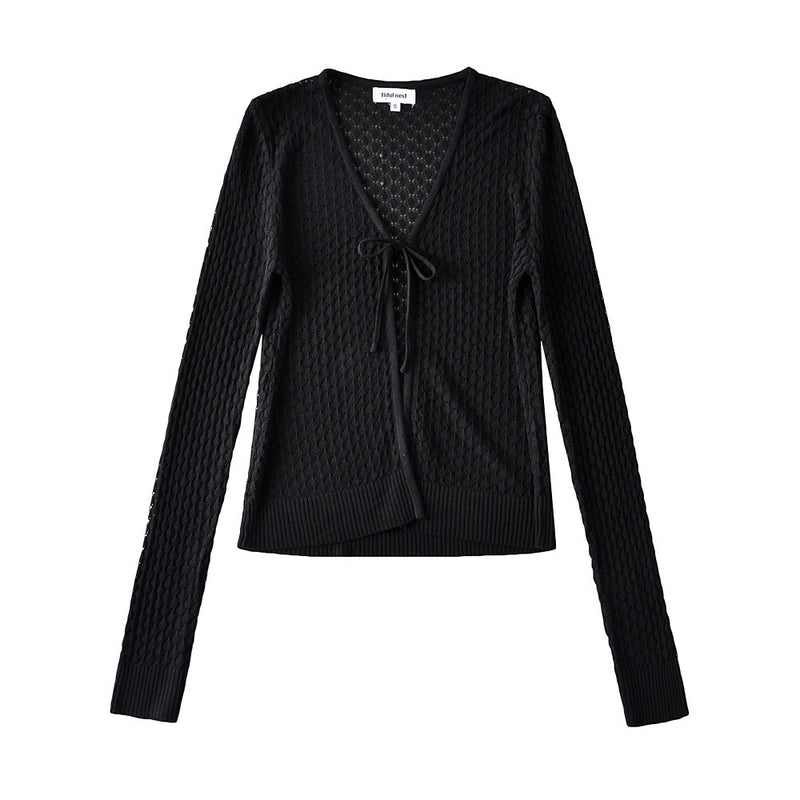 Women Sweater Knitwear Knitted Sun Protection Shirt Summer Slim Fit V-neck Hollow Lace-up Cardigan Jacket
