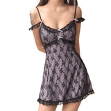 Women Dresses Summer Sexy Backless Lace Lace Sling Dress (Bla0420)