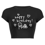 Women T-shirt Simple Printed T-shirt Midriff-Baring Top