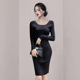Women Maxi Dress Autumn and Winter round Neck Long Sleeve Slim Fit Hip Knitwear Dress