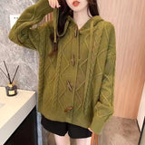 Women Knitwear Autumn Winter Retro Hooded Sweater Coat Knitted Cardigan