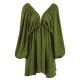 Women Dress Sexy Backless Lantern Sleeve Dress