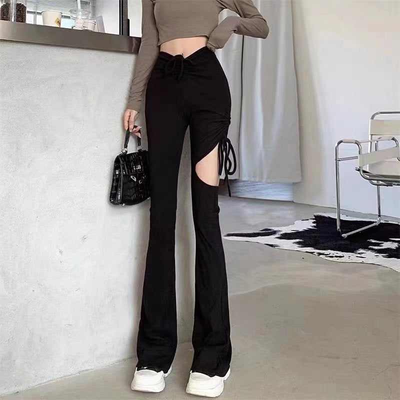 Women Sweatpants Hollow-out Casual Pants Spring and Autumn Bell-Bottom Pants